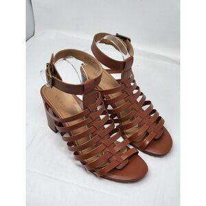 Vionic Perk Sami heel brown cognac Leather Ankle Strap Sandals Heels size 11